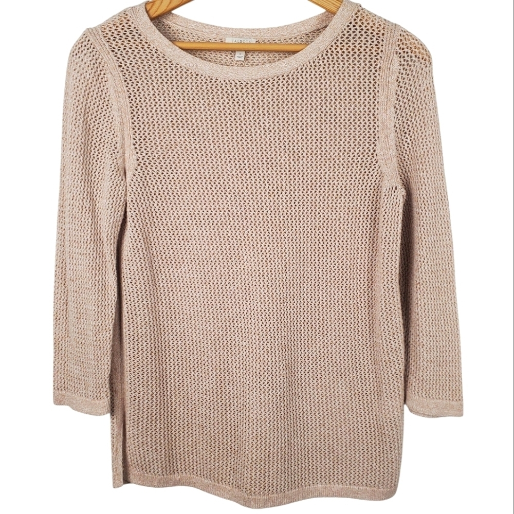 Talbots Beige Knit Sweater. Cotton Mesh Like Tunic. SM. A006